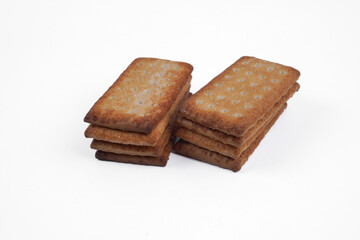Pile of hollow crackers isolated white background