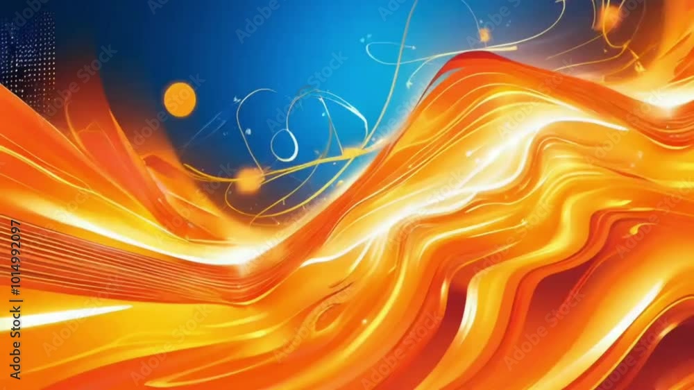 Poster the image could be named flowing orange fire with curves and light patterns