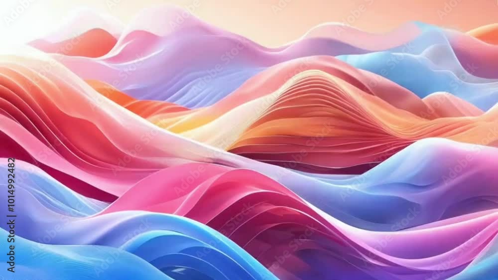 Poster soft flowing waves create an abstract background with a smooth blend of pink and blue textures, remi
