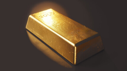 Elegant gold bar, polished luster, striking contrast against dark backdrop, illuminated by bright spotlight, exuding luxury and sophistication in a modern design.