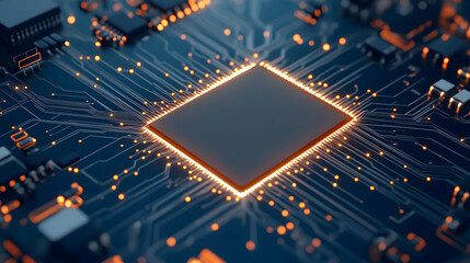 Semiconductor chips with sunburst rays spreading out indicate power and efficiency.
