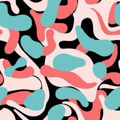 Modern seamless abstract pattern. Bold organic shapes in coral, teal, and black. The fluid forms and playful color palette. Illustration  for contemporary textiles, home decor, and graphic design