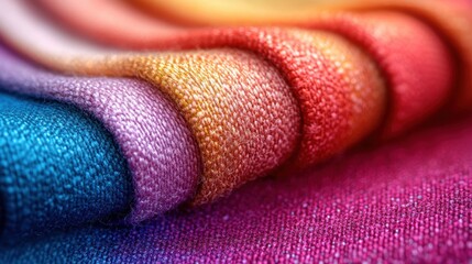 Textured close-up of fabric fibers in a gradient of colors, positioned from a macro perspective to highlight the weave and details 