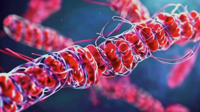 A 3D animation chromosomes duplicating X-shaped structures, DNA coiling. genetic information compacting cell prepares for division, 4k High-Quality background Animation Video