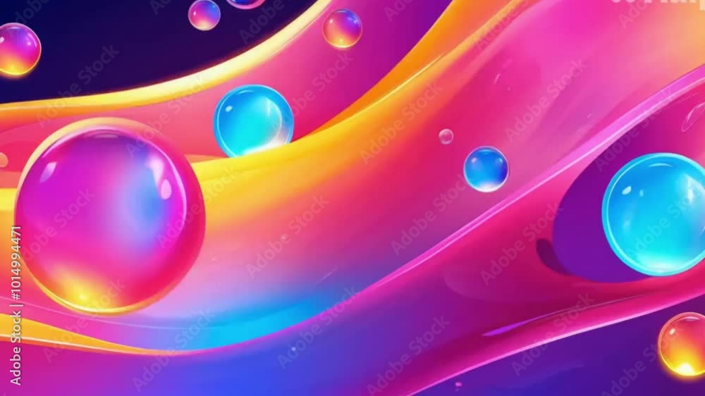 Poster abstract bubble and circle design with blue and green wave pattern