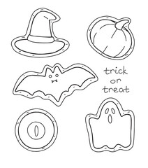 linear vector set of drawn various Halloween cookies