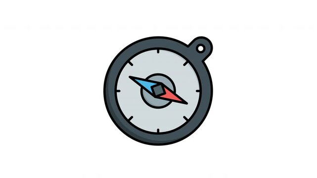 Animated compass with red and blue arrow pointing north. Perfect for navigation, travel, direction, adventure, exploration, and discovery themes