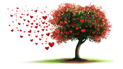 Fototapeta premium Heart Shaped Tree with Falling Hearts.