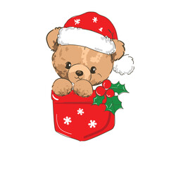 christmas background with teddy bear hand drawn cute illustration vector sketch illustration