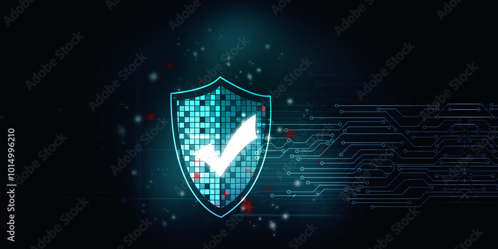 Poster 2d rendering tick mark over a shield surface