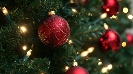 Naklejka premium Twinkling Holiday Lights on a Festive Tree