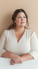 Naklejka premium Mature plus size caucasian woman with neutral expression on neutral background