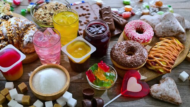 Food products containing a significant amount of sugar. Junk food.
