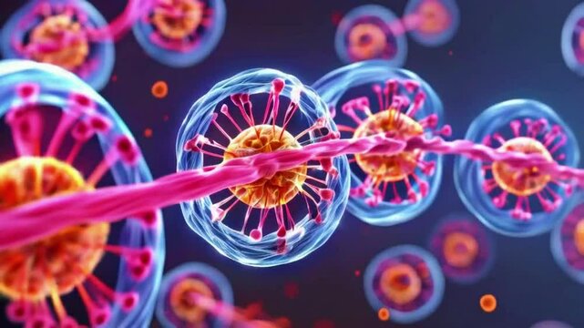 reformation of nuclear envelopes separated chromosomes, end of mitosis. de-condensation into chromatin fibers cell prepares to complete division, 4k High-Quality background Animation Video