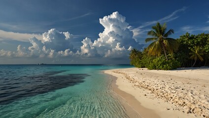 Obraz premium Peaceful beach scene in the Maldives depicted in an impressionist style.