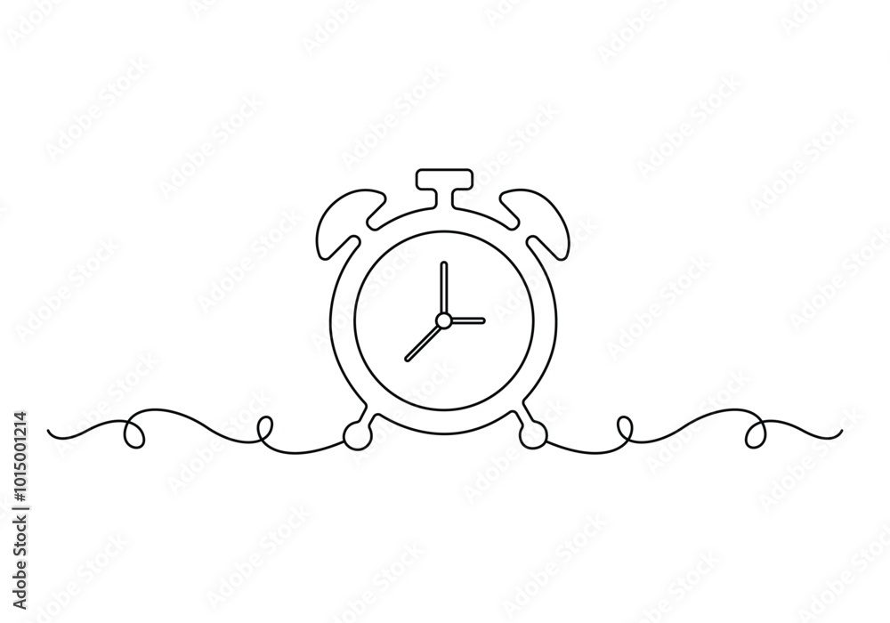 Poster alarm clock continuous one line drawing. isolated on white background vector illustration