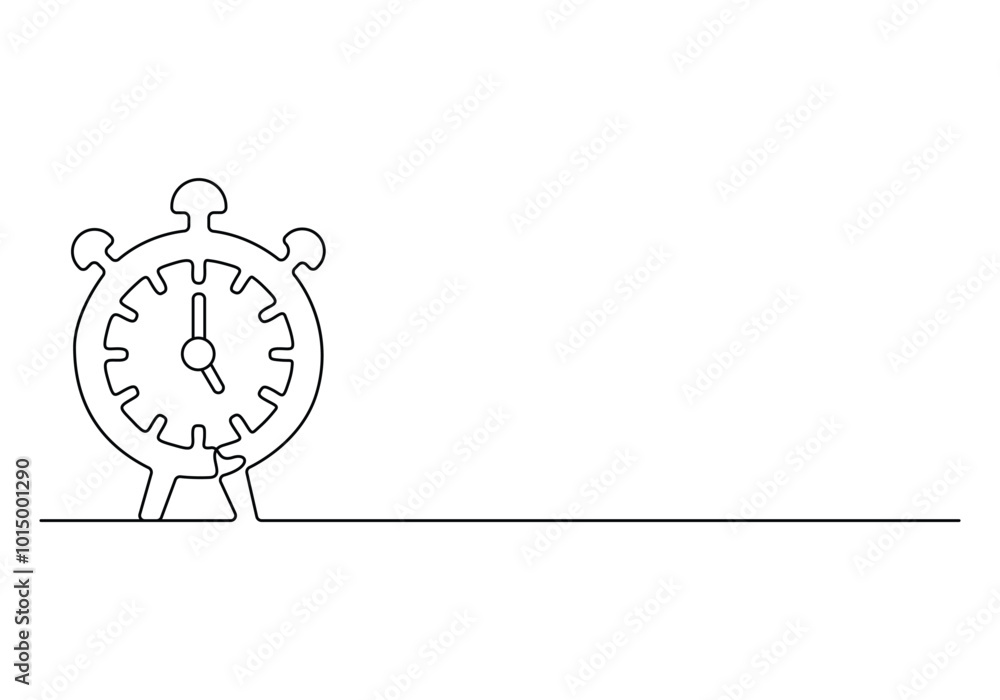 Poster alarm clock continuous one line drawing. isolated on white background vector illustration