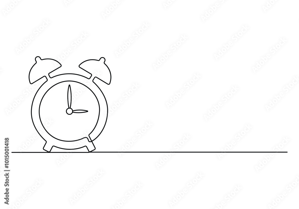 Poster alarm clock continuous one line drawing. isolated on white background vector illustration