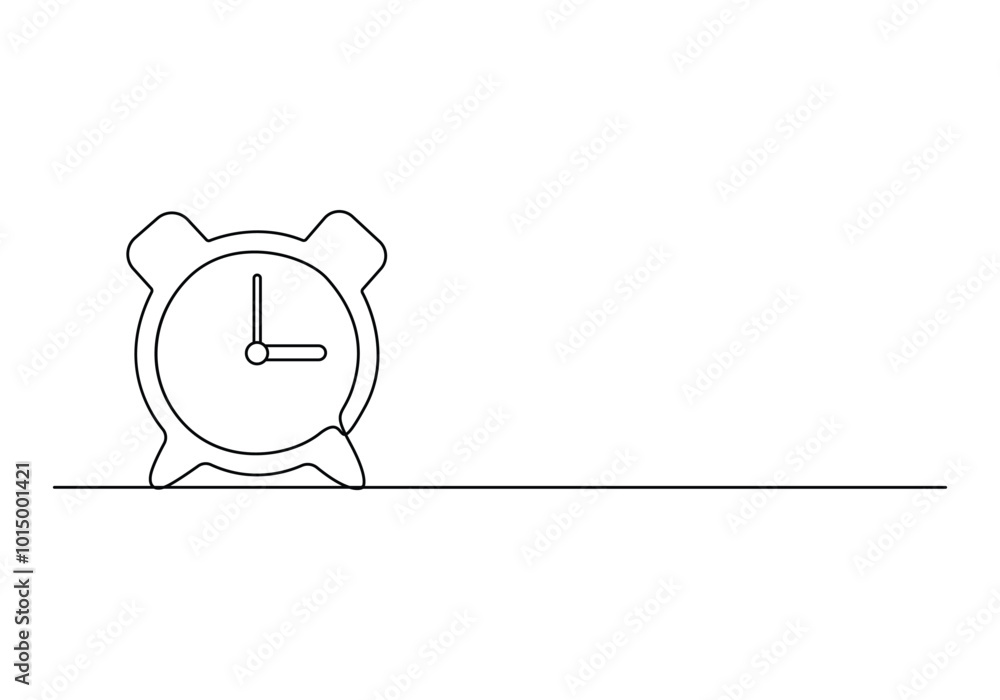 Poster alarm clock continuous one line drawing. isolated on white background vector illustration