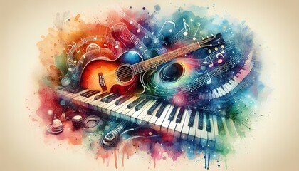 Abstract colorful guitar illustration.