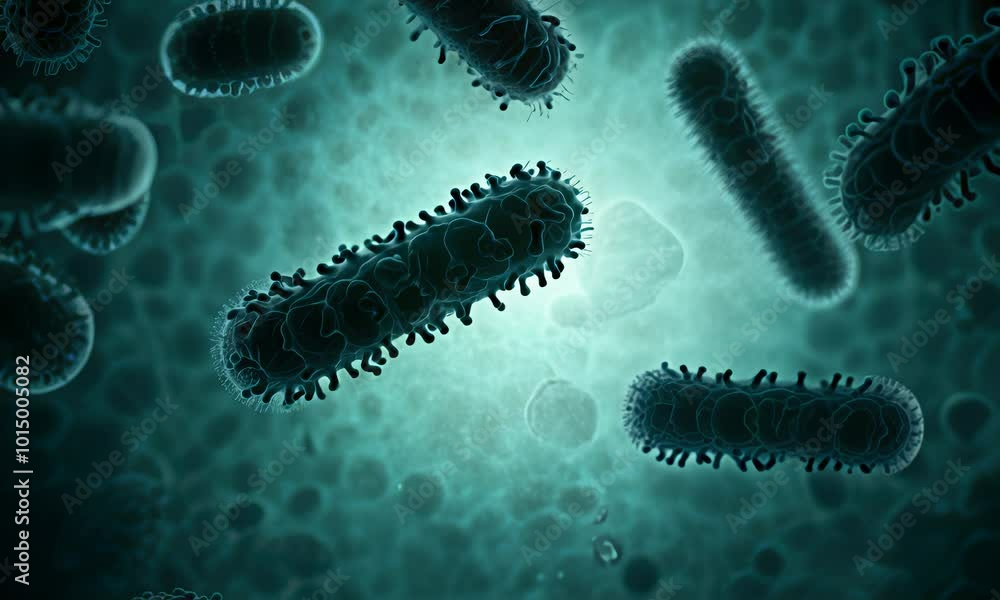 Poster microscopic view of bacteria structures and movement in liquid.