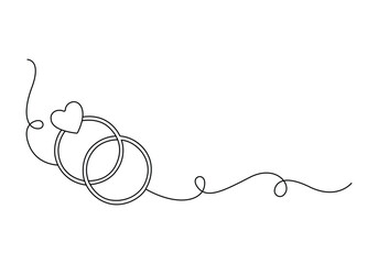 Wedding ring continuous one line drawing. Isolated on white background vector illustration