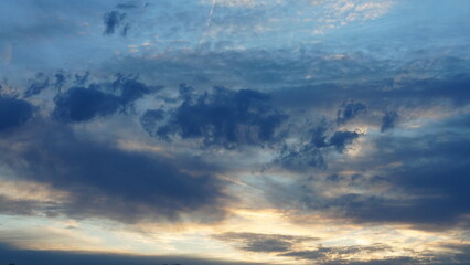 The beautiful little town landscape with the colorful sunset sky and the old iron bridge cross the Delaware river in USA
