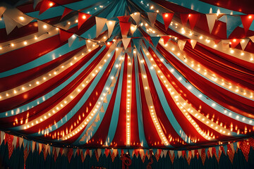Red and White Striped Tent with Lights Illustration