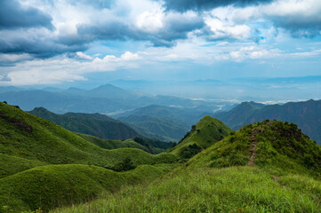 The mountainous scenery of Wu-kung Mountains in southern China in summer.