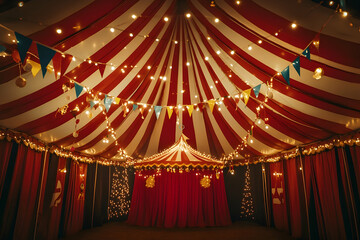 Red and White Striped Circus Tent Interior Illustration