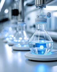 Enzyme Research Laboratory Setup with Glassware and Light