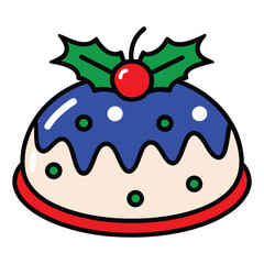 A drawing of a Christmas cake with holly and holly on top