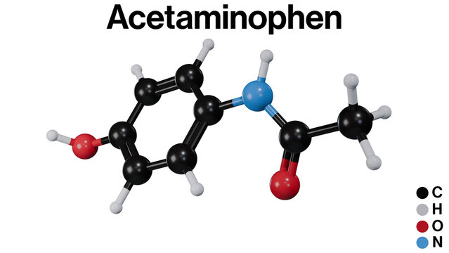 Acetaminophen Molecular Structure, Paracetamol, Pain Reliever, Biochemistry, Chemistry, Science Illustration