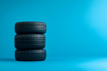 Stacked Black Tires on a Blue Background Illustration