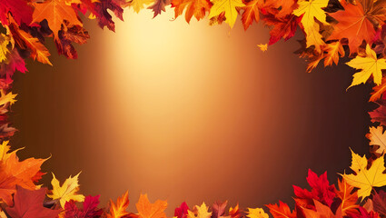 Obraz premium Autumn leaves frame with warm gradient background for seasonal design