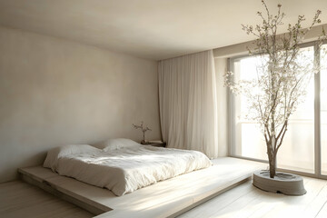 Minimalist Bedroom Interior Design with a Tree