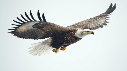 Fototapeta premium An elegant eagle in mid-flight, capturing its strength and grace, set against a pure white canvas
