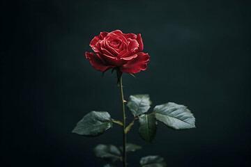 Naklejka premium Single Red Rose on Dark Background - Photo