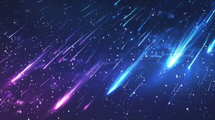 Obraz premium Vibrant Meteor Shower at Night - Cosmic Abstract Sky with Streaking Lights