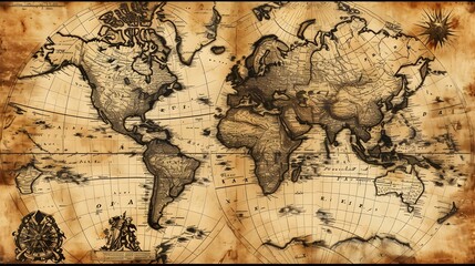 Fototapeta premium Elegant old world map vector illustration