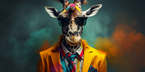 Fototapeta premium Portrait of Giraffe in human clothing.