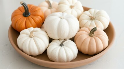Harvested pumpkins on a white background, celebrating thanksgiving and halloween autumn harvesting season, ideal for festive decor themes, copy space
