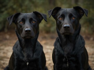 Fototapeta premium Portrait of two black dogs together.