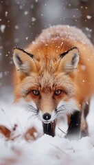 Fototapeta premium Red Fox in Winter Forest - Captivating Wildlife Close-Up for Nature Photography Enthusiasts