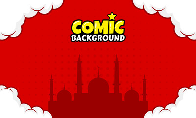 Comic style mosque background. Red design for landing page, website, banner, etc. simple background