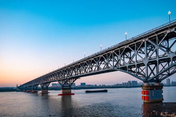 The Yangtze River Bridge in Nanjing, China at dusk