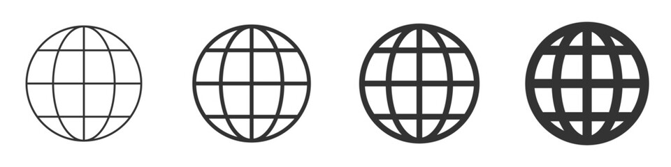 Obraz premium Set of hand-drawn globe icons in sketch style, ideal for global, geography, or travel-related designs. Vector illustration.