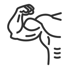 Outlined strong muscular arm icon, symbolizing strength, fitness, or power. Vector illustration.