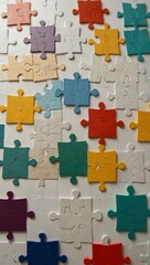 Naklejka premium Puzzle pieces on a white background—flat lay style.