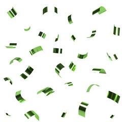 Falling shiny grass green confetti on transparent background. Bright blinking lime festive tinsel. Holiday design elements for web banner, poster, flyer, invitation.	